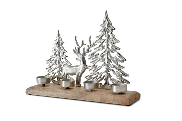 Teelichthalter Baum/Rentier in silberfarben aus Aluminium