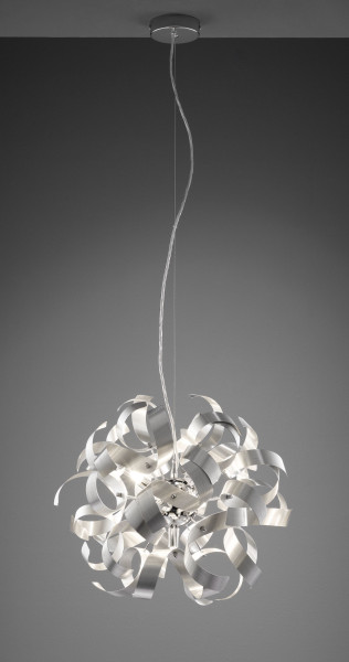 Pendelleuchte MONDO CURLY in chromfarben aus Aluminium