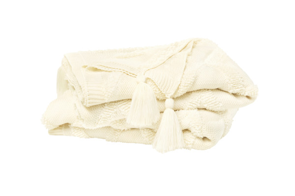Decke BOHO in ecru aus Polyester
