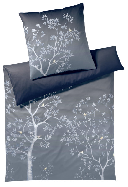 Bettwäsche AUTUMN GARDEN Satin in dunkelblau aus Baumwolle