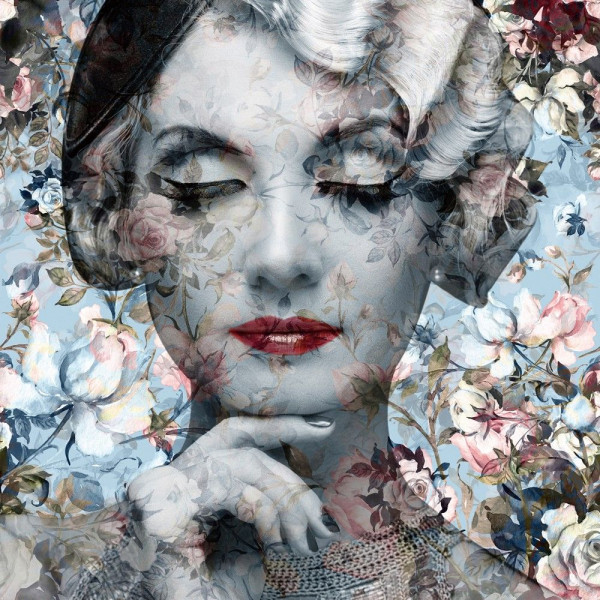 Glasbild PASTELLBLÜTEN DAME in bunt aus Glas